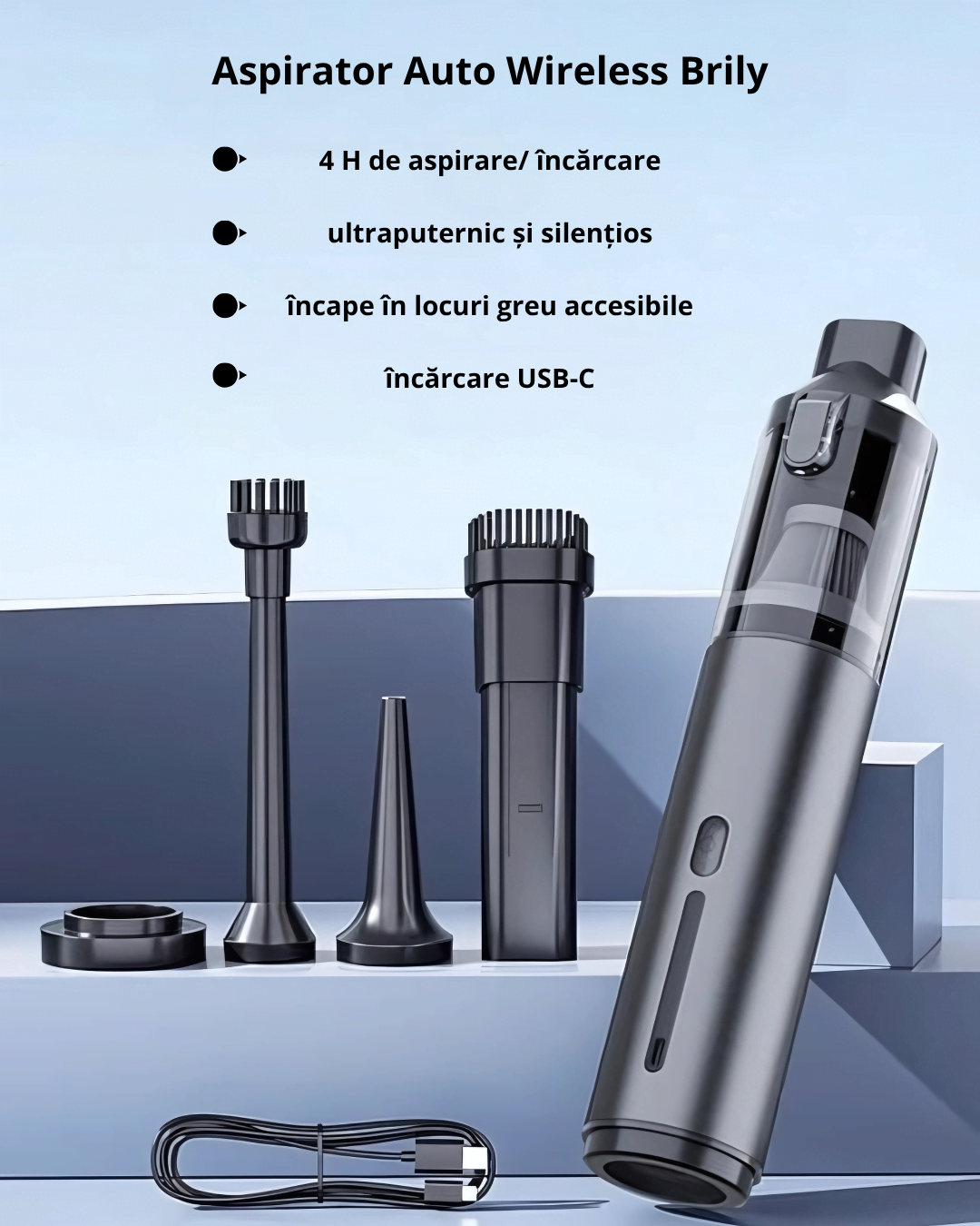 aspirator auto wireless fara sac Brily