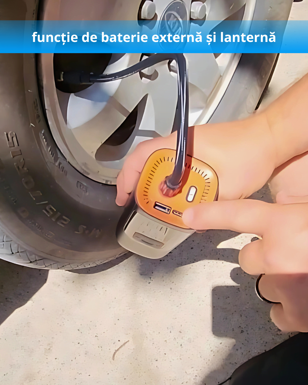 compresor auto portabil Brily cu functie de baterie externa si lanterna