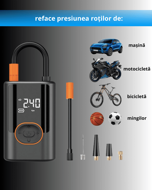 compresor auto portabil Brily cu functie de baterie externa si lanterna