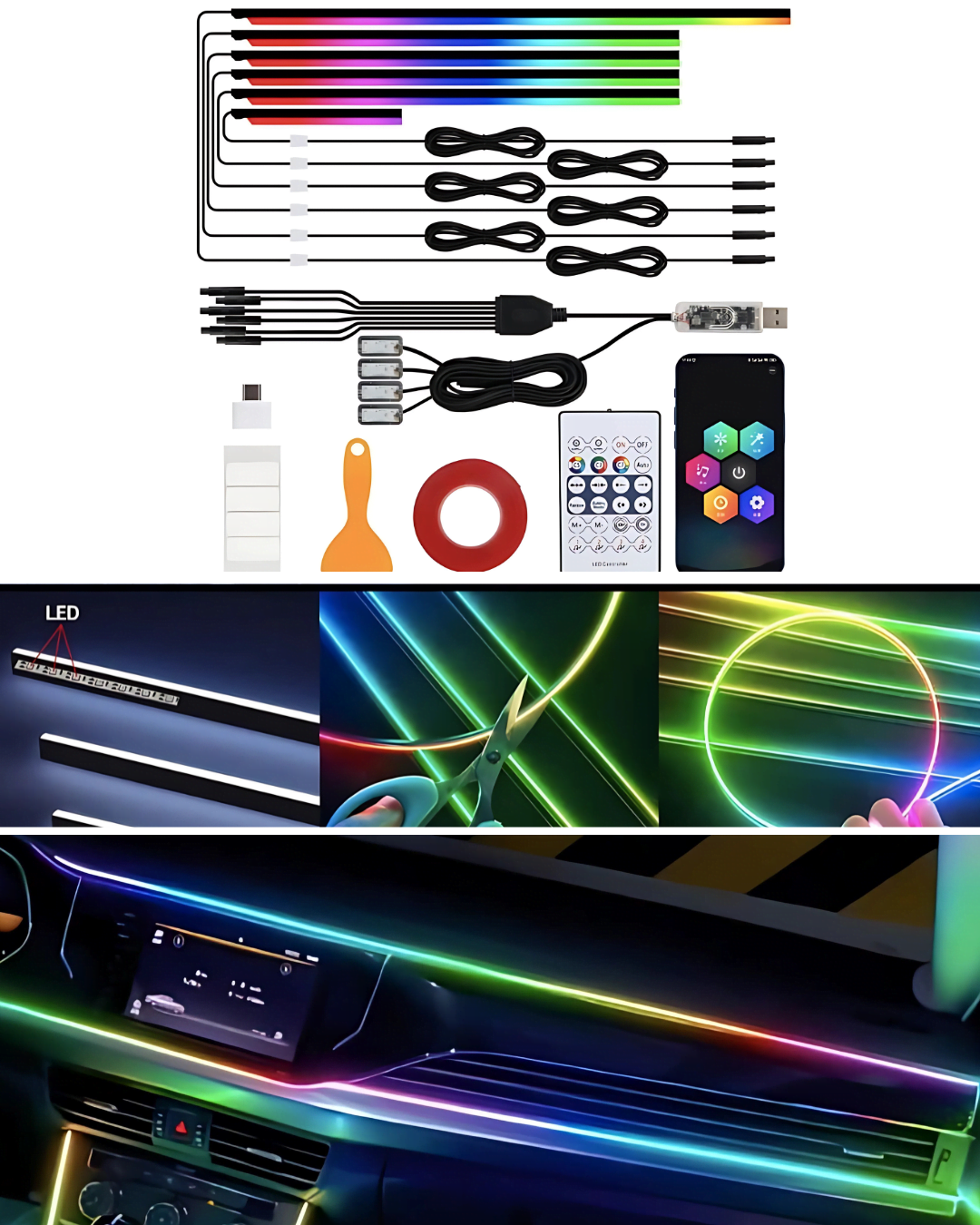 lumini ambientale auto LED RGB DIY - brily detail